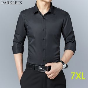 Camisas de vestir ajustadas negras para hombre, camisa informal de manga larga con botones, camisa Formal de trabajo de negocios para hombre, Chemise 7XL 210522
