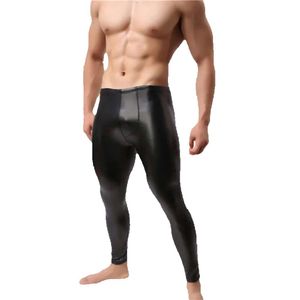 Zwart Slanke Sexy Hemd Heren B Lange Onderbroek Kunstleer Onderbroek Mannelijke Dunne Gladde U Bolle Gay Fiess Pouch Mid-Taille legging Underwea GG gebrek nderwea