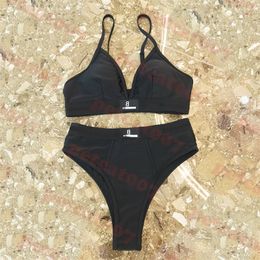 Black Sling Bikini Marque Imprimé Sous-Vêtements Femmes Maillots De Bain Taille Haute Soutien-Gorge De Sport Classique