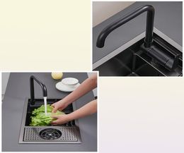 Évier de cuisine de cuisine cachée noire Balle de bol simple Balcone en acier inoxydable cachette noire avec tasse à laver Bar6051396