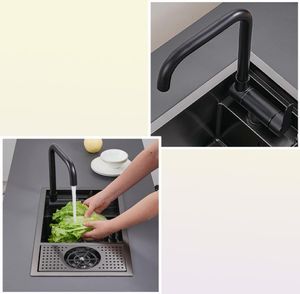 Évier de cuisine de cuisine cachée noire Balle de bol simple Balle en acier inoxydable cachette noire avec tasse de casse-traceur Bar1156731