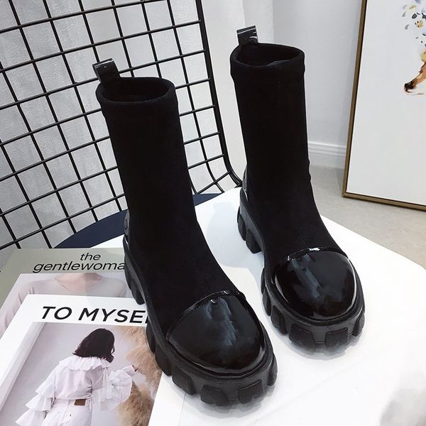 Botas de calcetín negras para mujer, novedad de 2020, zapatos góticos Punk, botines, zapatos de plataforma, botas de calcetín blancas para mujer SER4YQ3HRH