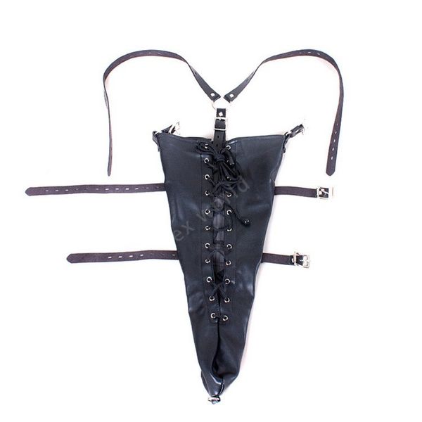 Negro suave PU cuero brazos restricción fetiche Bondage adultos juegos sexy juguetes manos vinculante Kit para esclavo BDSM productos