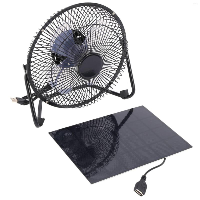 Black Solar Panel Powered USB 5W Metal Fan 8Inch Cooling Ventilation Car for Outdoor Travel Fishing Home Office