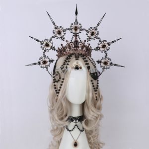 Zwarte puntige KC Halo kroon ketting zendspoel vrouwen meisje godin gotische hoofdband Maagd Maria barokke kralen ketting haaraccessoires