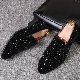 Mocassins de marque à pointes noires pour hommes, chaussures de luxe en Denim et paillettes métalliques, chaussures décontractées de haute qualité, 240104