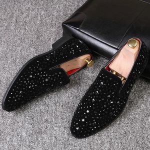 Mocassins de marque à pointes noires pour hommes, chaussures de luxe en Denim et paillettes métalliques, chaussures décontractées de haute qualité, 240125