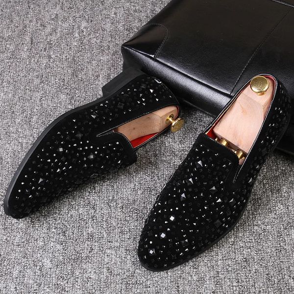 Mocassins de marque à pointes noires pour hommes, chaussures de luxe en Denim et paillettes métalliques, chaussures décontractées de haute qualité, 240228