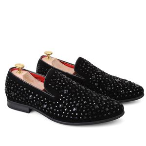 Zwarte Spikes Nieuwe Merk Heren Loafers Luxe Schoenen Denim En Metalen Pailletten Hoge Kwaliteit Casual Mannen Schoenen Voor Jongens Party laarzen 38-47