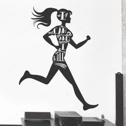 Zwarte sport meisje vinyl stickers voor sportschool motiverende woorden runner gezondheid muursticker woondecoratie sport sticker voor kinderkamer7562761
