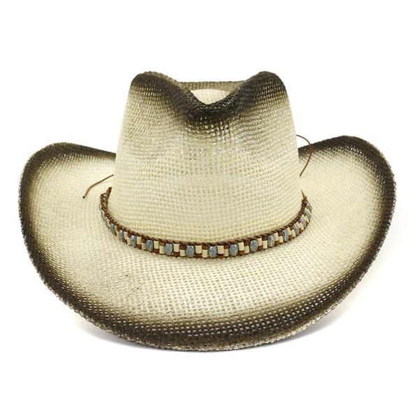 Pulvérisation noire peinte occidentale cowboy chapeau de paille d'été hommes femmes voyage en plein air large rassipulation solaire sombre cap plage plage cap1029455