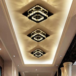 Zwart vierkante kristallen gangpad plafondlampen Corridor Toegangslamp Moderne LED plafondlamp Creatieve balkon trappen verlichtingsarmaturen169l