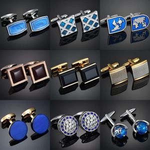 Boutons de manchette de chemises pour hommes carrés noirs boutons de manchette globe carte bleue ronde chemises françaises boutons de manchette de marque de bijoux