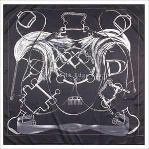 Foulard carré noir en sergé de soie à main, 90x90cm, écharpe roulée manuellement, pour dames, projets de créateurs Carres