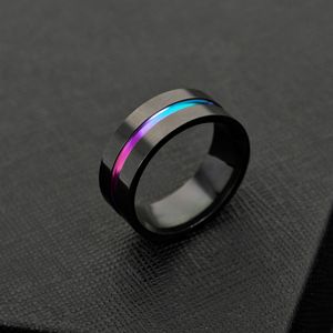 Zwarte roestvrijstalen lintring Fashoin Rainbow Ring vrouwen mannen ringen mode sieraden wil en zandcadeau