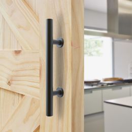Manija de puerta de granero de acero inoxidable negra, manija de puerta de madera corrediza, instalación de dos lados