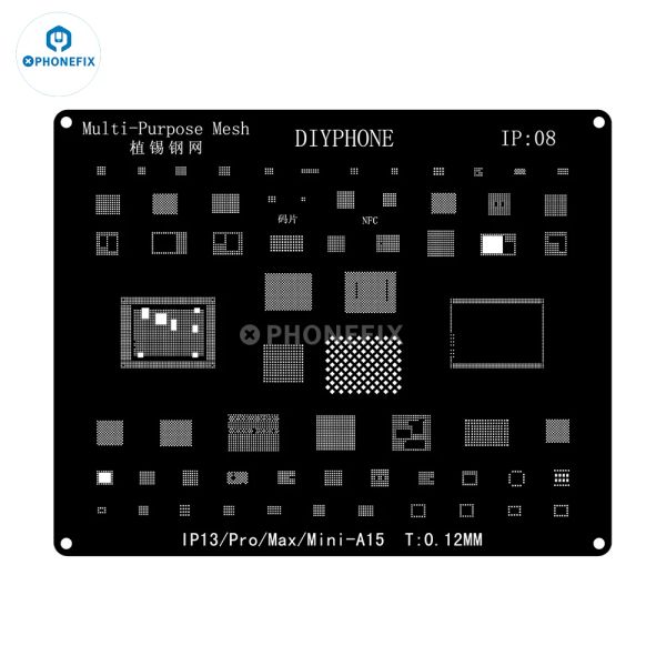 Black Steel BGA Rebilling SPORCH Kit Set pour iPhone 15 14 13 12 11 Pro Max x 8p 7 6 Black Steel CPU IC Chip Tin Soldering Net