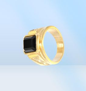 Black Stone Mens Signet Anneaux Gold Anneau en acier inoxydable Gravé Dragon Vintage Fashion Band de mariage Simple Jewelry Ring Male3886805