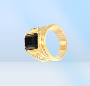 Black Stone Mens Signet Rings Gold Ring Roestvrij staal gegraveerde Dragon Vintage Fashion Wedding Band Simple Jewelry Ring Male1379059