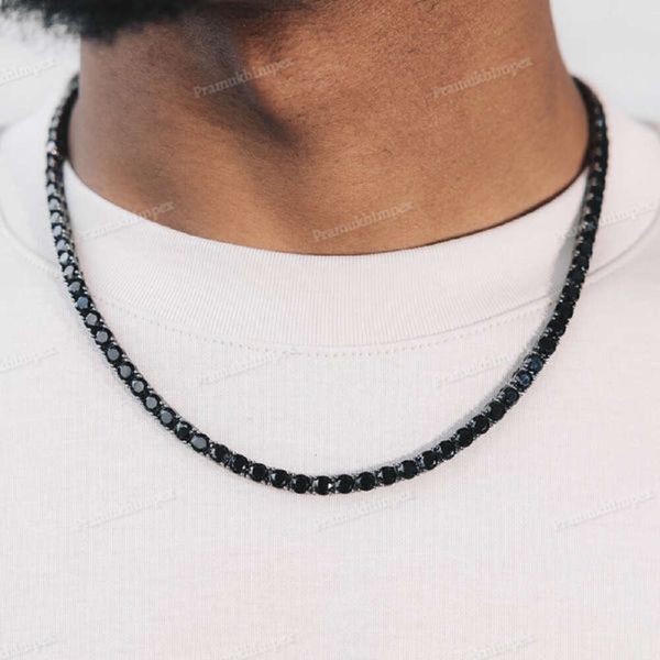 Collier chaîne de Tennis Moissanite taille ronde en pierre noire Hip Hop diamant en grappe glacé pour