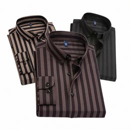 Chemise à manches Lg à rayures noires Chemises à boutonnage simple pour hommes avec col carré Jaune Marron Camisas Para Hombre M-5XL l94R #