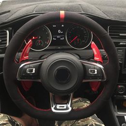 Housse de volant de voiture en daim noir pour Volkswagen VW Golf 7 GTI Golf R MK7 VW Polo GTI Scirocco 2015 2016 accessoires de voiture291K