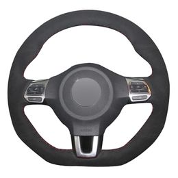 Housse de volant de voiture en daim noir bricolage pour Volkswagen Golf 6 GTI MK6 VW Polo GTI Scirocco R Passat CC r-line 2009-2016254u