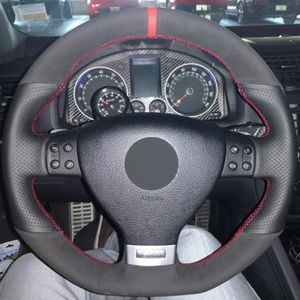 Black Suede DIY Car Steering Wheel Cover for Volkswagen Golf 5 Mk5 GTI VW Golf 5 R32 Passat R GT 2005 car accessories246O