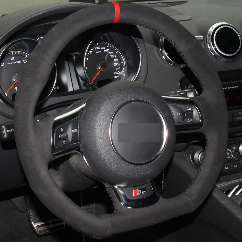 Black Suede Hand-stitched Car Steering Wheel Cover for Audi TT 2008-2013