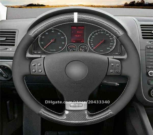 Black Suede Pu Carbone Fiber Couvercle du volant pour VW Golf 5 Golf Plus Passat3091253