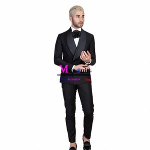 traje negro para hombres de doble pecho smart casual blazer set delgado fit froomsmen de boda tuxedos trajes de hombre a7qt#