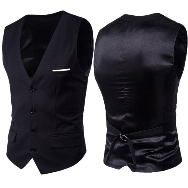 Chaleco de traje negro Chaleco de marca para hombre Slim Fit con cuello en V Chalecos de vestir para hombre Formal Business Wedding Tuxedo Chaleco Hombre 6XL 210923