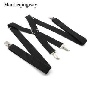 Zwarte bretels voor heren 4 clips riem vaste kleur verstelbare slanke braces vrouwen riemband3761607
