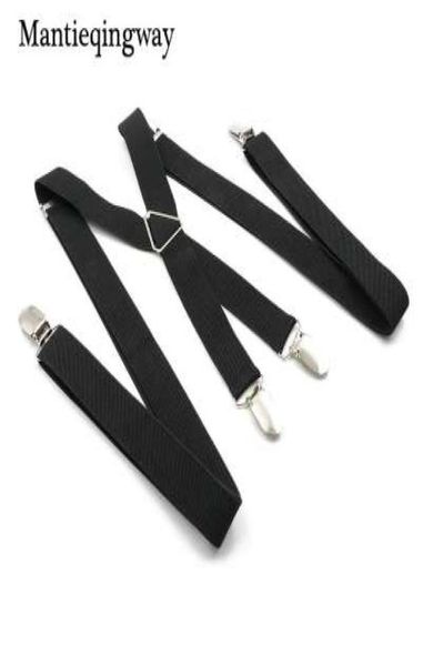 Black Suspenders for Mens 4 clips Strap Solid Color Adjustable Slim Braces Women Belt Strap3527658