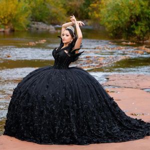 Robe de Quinceanera chérie noire sur l'épaule robe de bal princesse tulle appliques perles de dentelle douce 15 16 robe robes de 15 ans