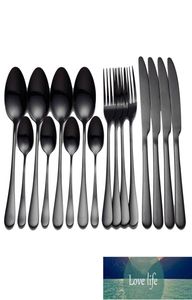 Cortillería de acero inoxidable de vajilla negra cuchillos cuchillos cucharadas Cena de cocina Cena de horquilla de horquilla de oro Cinebidera 16 PCS4499069