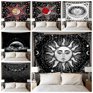 Zwarte Tapestries Sun Moon Star Astrologie Muur Opknoping Doek Boho Art Dorm Kamer Tapijt Moderne Tenture Muurschildering