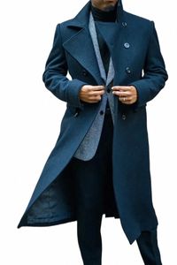 Noir épais Greatcoat laine hommes costumes Peaked revers tenue sur mesure une pièce Lg pardessus veste de haute qualité g2VD #