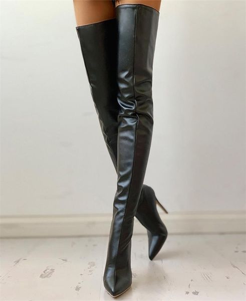 Bottes de cuisse noire talons sexy surtheknee dames automne chaussures d'hiver femme039 botte longue plus taille 43 2108269224709