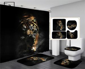 Juego de cortinas de ducha con estampado de animales de tigre negro, mampara de baño, cubierta antideslizante para tapa de inodoro, alfombras, cocina, decoración del hogar 29319496