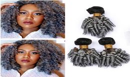 Negro a gris plateado Ombre Extensiones de tejido de cabello humano virgen indio Aunty Funmi Hair Weaves 1BGrey Ombre Bouncy Curly Human Hai1485998