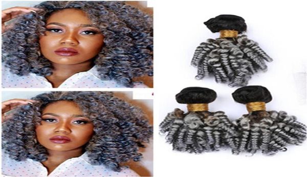 Noir à Argent Gris Ombre Indien Vierge Extensions de Tissage de Cheveux Humains Tante Funmi Cheveux Tisse 1BGrey Ombre Bouncy Bouclés Humain Hai8203817