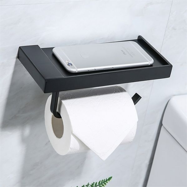 Porte-papier hygiénique noir avec étagère de style nordique brève toilette étanche / rouleau de cuisine rangement papier cintre accessoires de salle de bain T200425