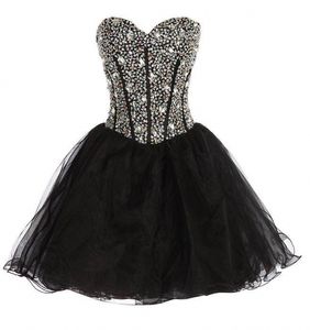 Black Top Prom Dresses luxe Rhinestone Fashion Fish Bot Back Riem Korte bruidsmeisje feestjurken plus size prom -jurken Dh1566