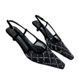 Black Crystal Crystal Diamond Mujeres zapatos Sandalias Sandalias Diapositivas de la fiesta de bodas con caja