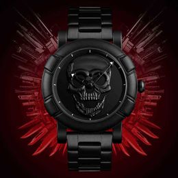 Zwart trendy 3D reliëf dial skull style horloge ondersteunt aangepaste kwarts horloge8z3ba5h4