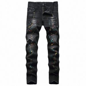Pantalon noir Regular Versi Hole Grande taille Persality Pantalon tendance Jeans européens et américains Denim New Elastic s7EK #