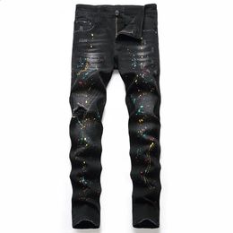 Zwarte broek Normale versie Gat Groot formaat Persoonlijkheid Trendy broek Europese en Amerikaanse jeans Denim heren elastisch 240130