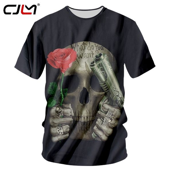 Camiseta negra Hombres Tops de verano Cool Print Rose Gun Skull 3D Camiseta Hombre Slim Fit Entrenamiento Ejercicio Camisas Camiseta de manga corta 220623