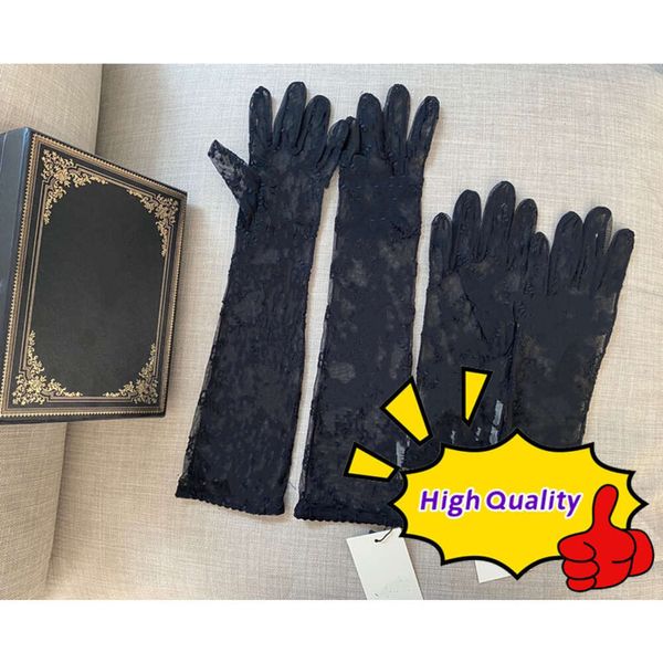 Gants en tulle noir pour femmes Designer dames lettres imprimer dentelle brodée conduite cinq doigts gants mode mince gants de fête 2 taille GU0L